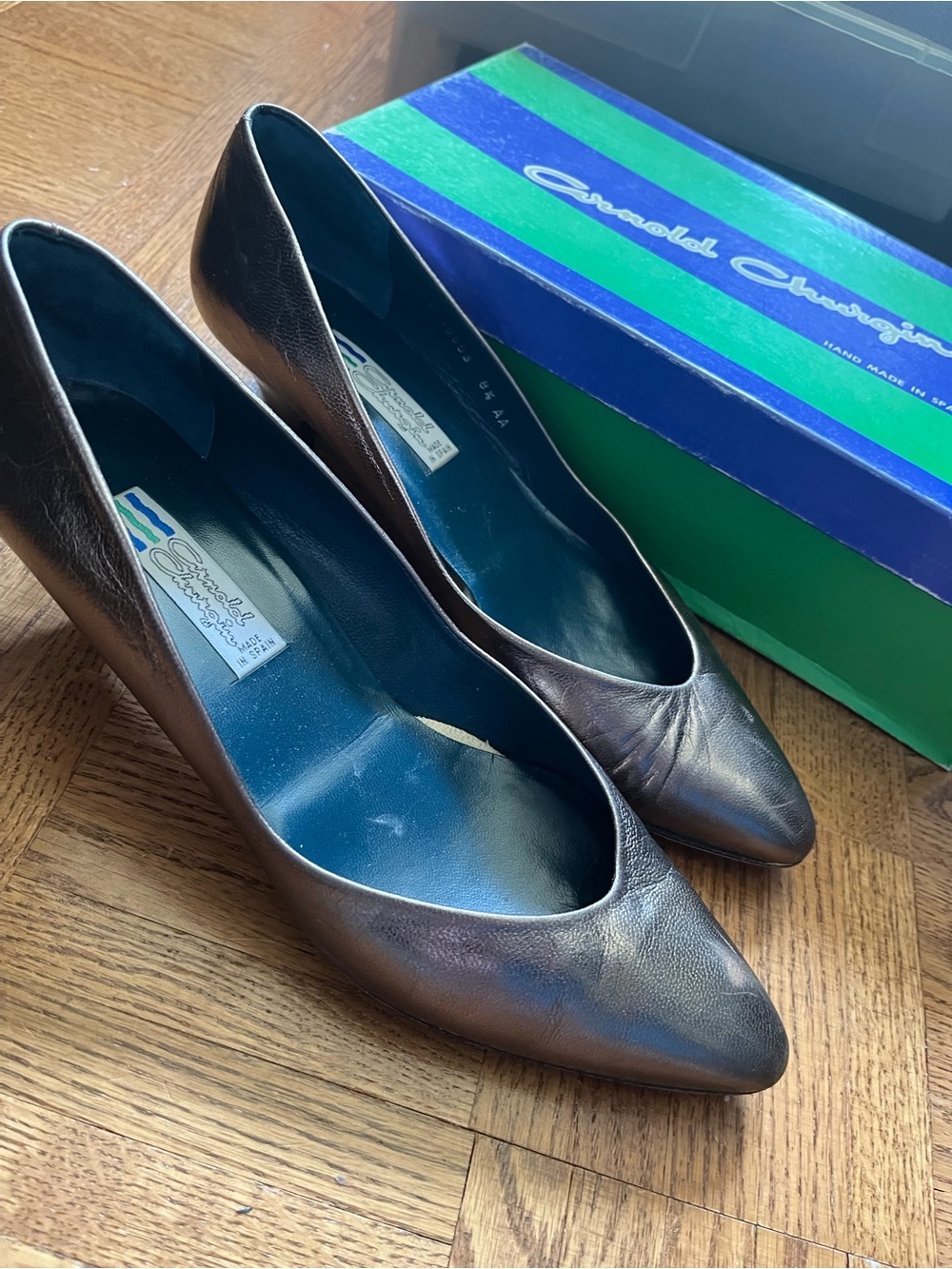Vintage Charles Jourdan Metallic Leather Pumps | Made in Spain | Size 8.5 AA